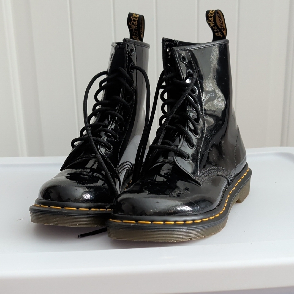 Dr. Martens Black Patent Leather 8-Eye Lace-Up Boots